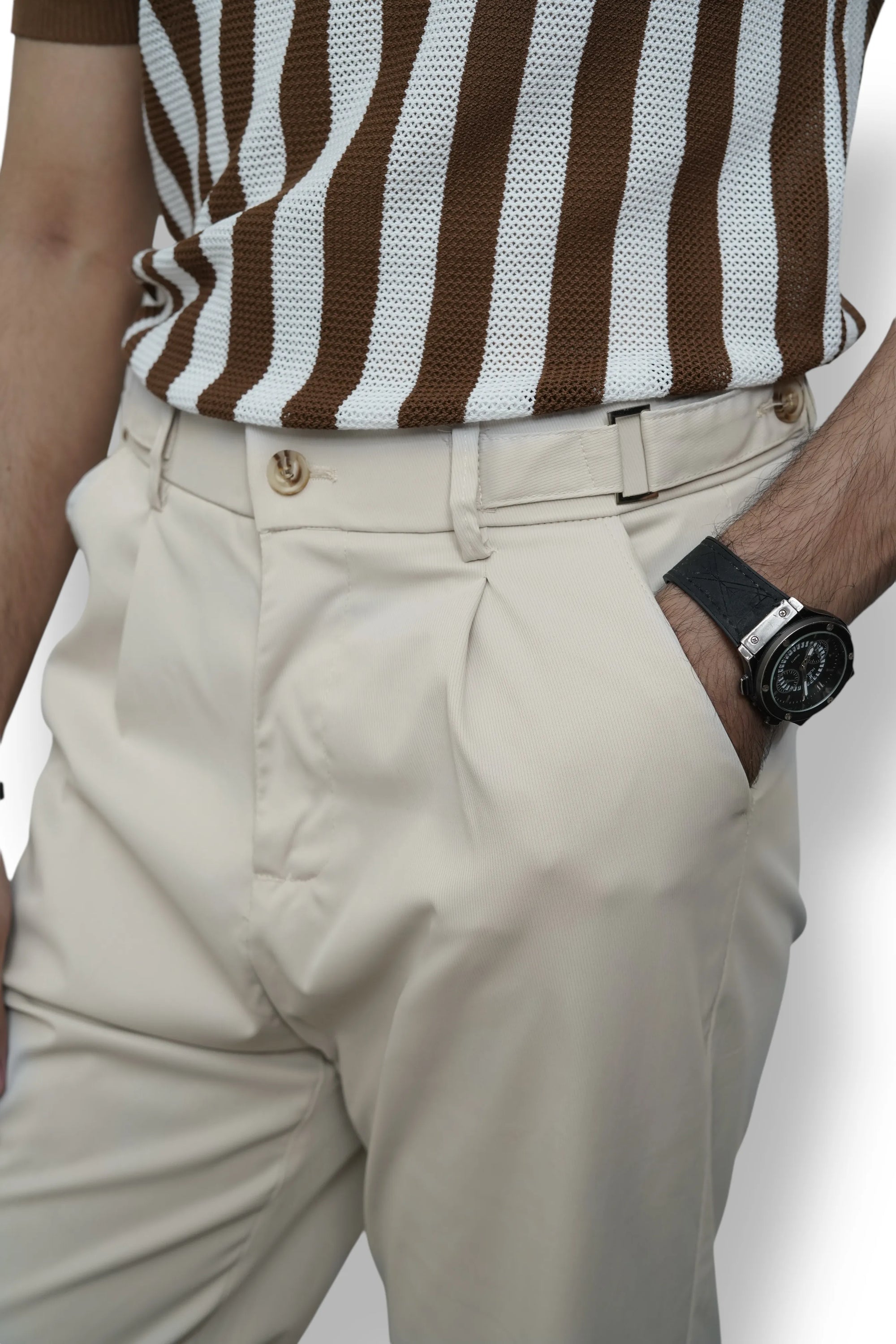 Italian Lycra Plated Pants ( Beige )