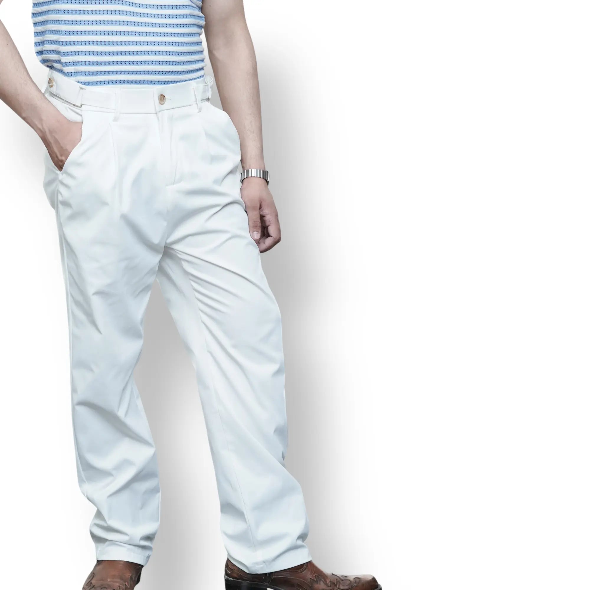 Italian Lycra Plated Pants ( White )