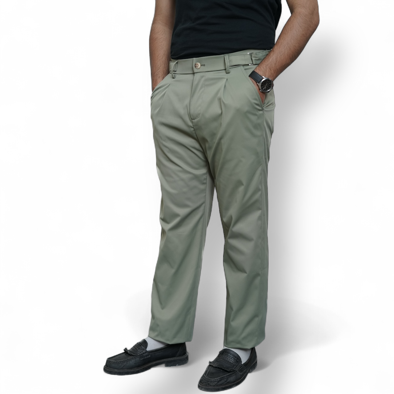 Italian Lycra Plated Pants ( Olive )