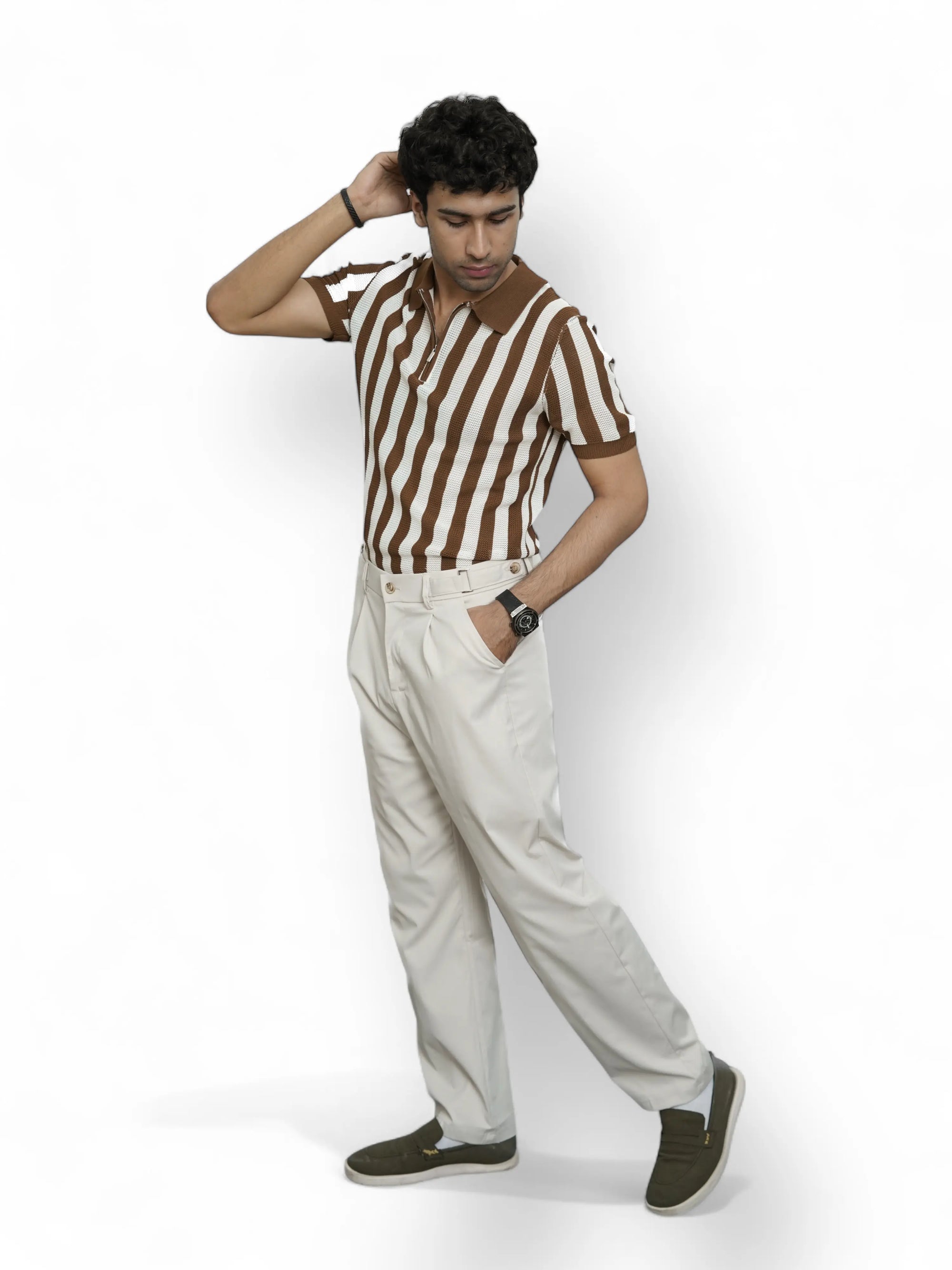 Italian Lycra Plated Pants ( Beige )