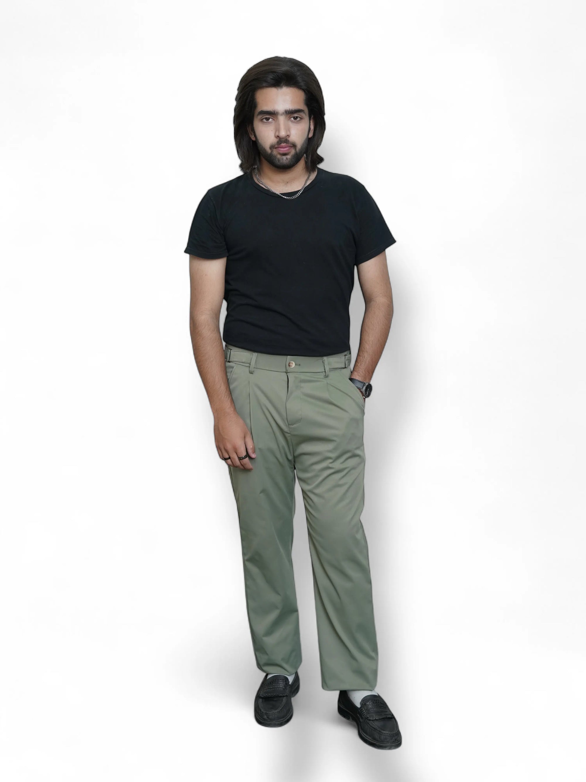 Italian Lycra Plated Pants ( Olive )