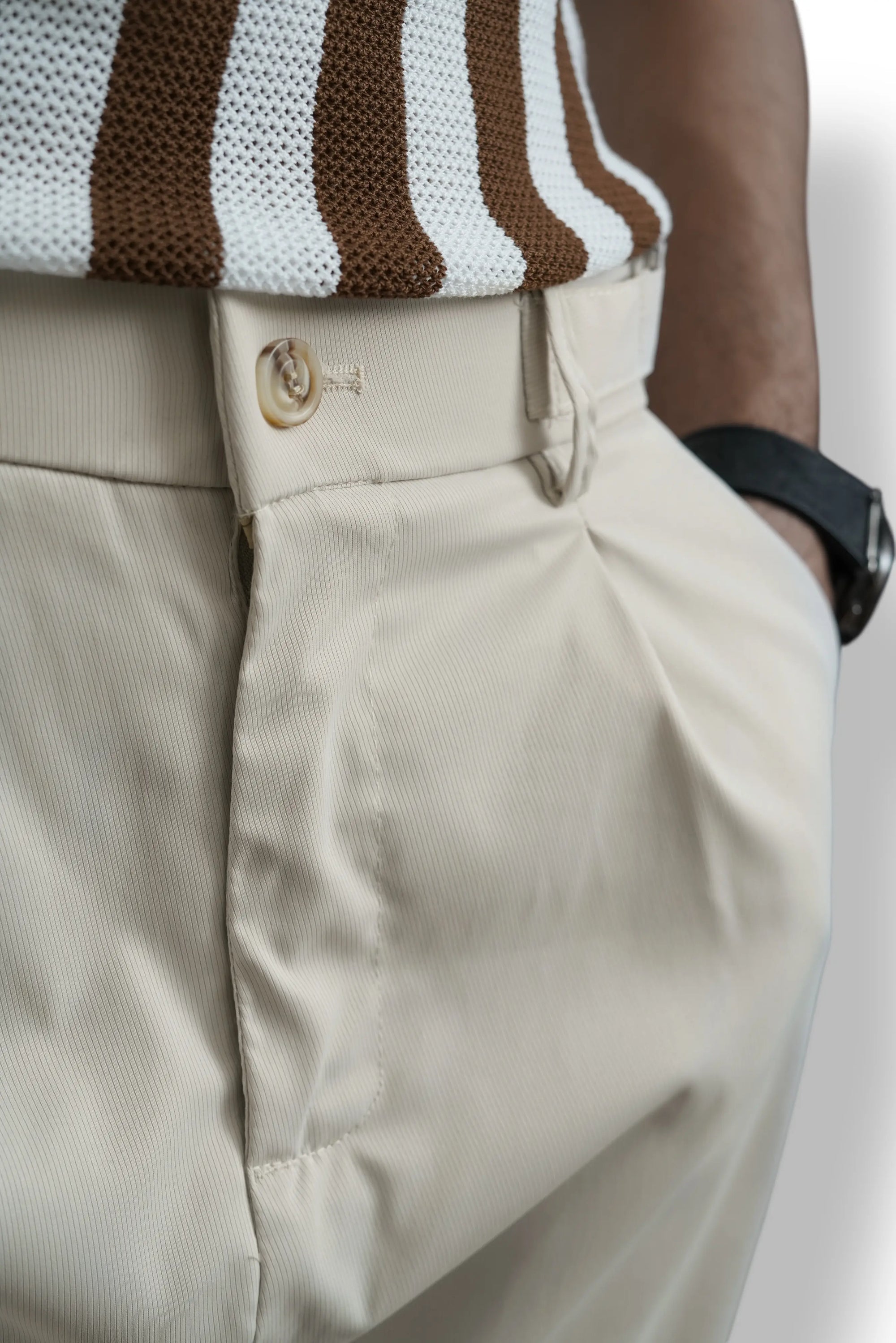 Italian Lycra Plated Pants ( Beige )