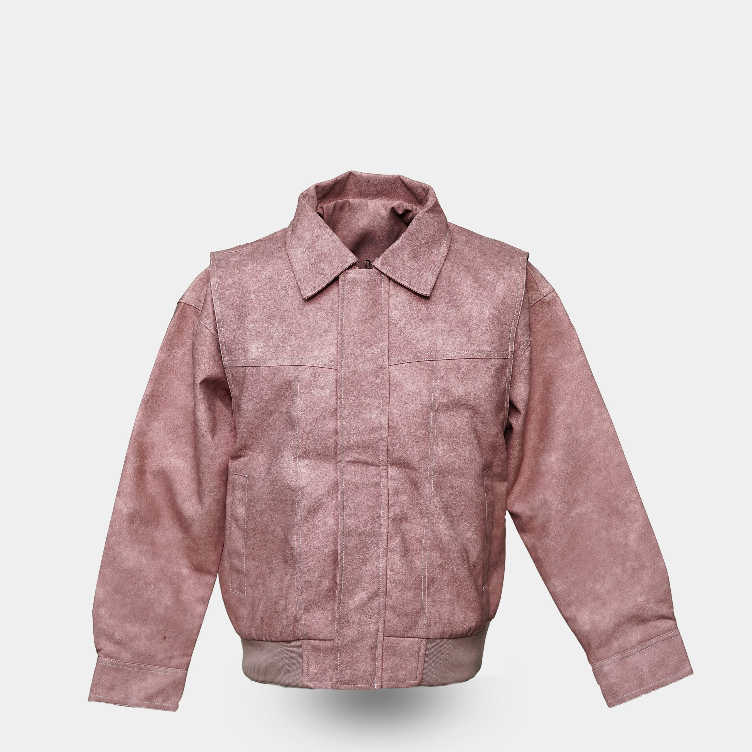 Acid Washed Faux Leather Jacket ( Pink )