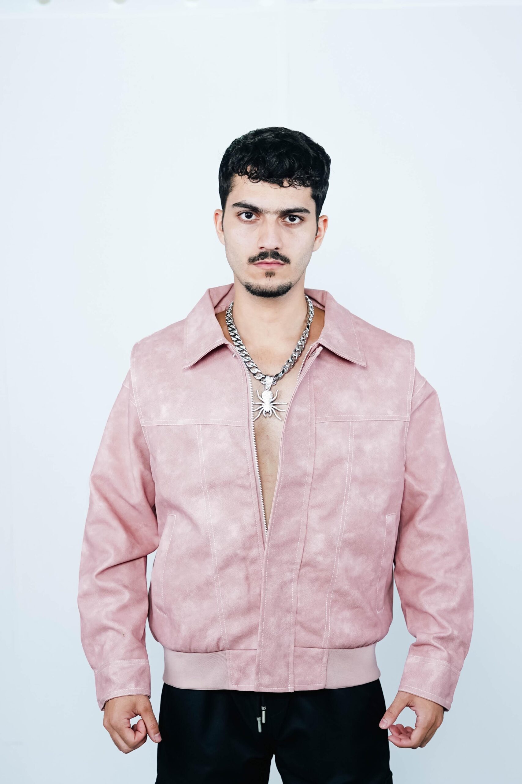 Acid Washed Faux Leather Jacket ( Pink ) - Image 2