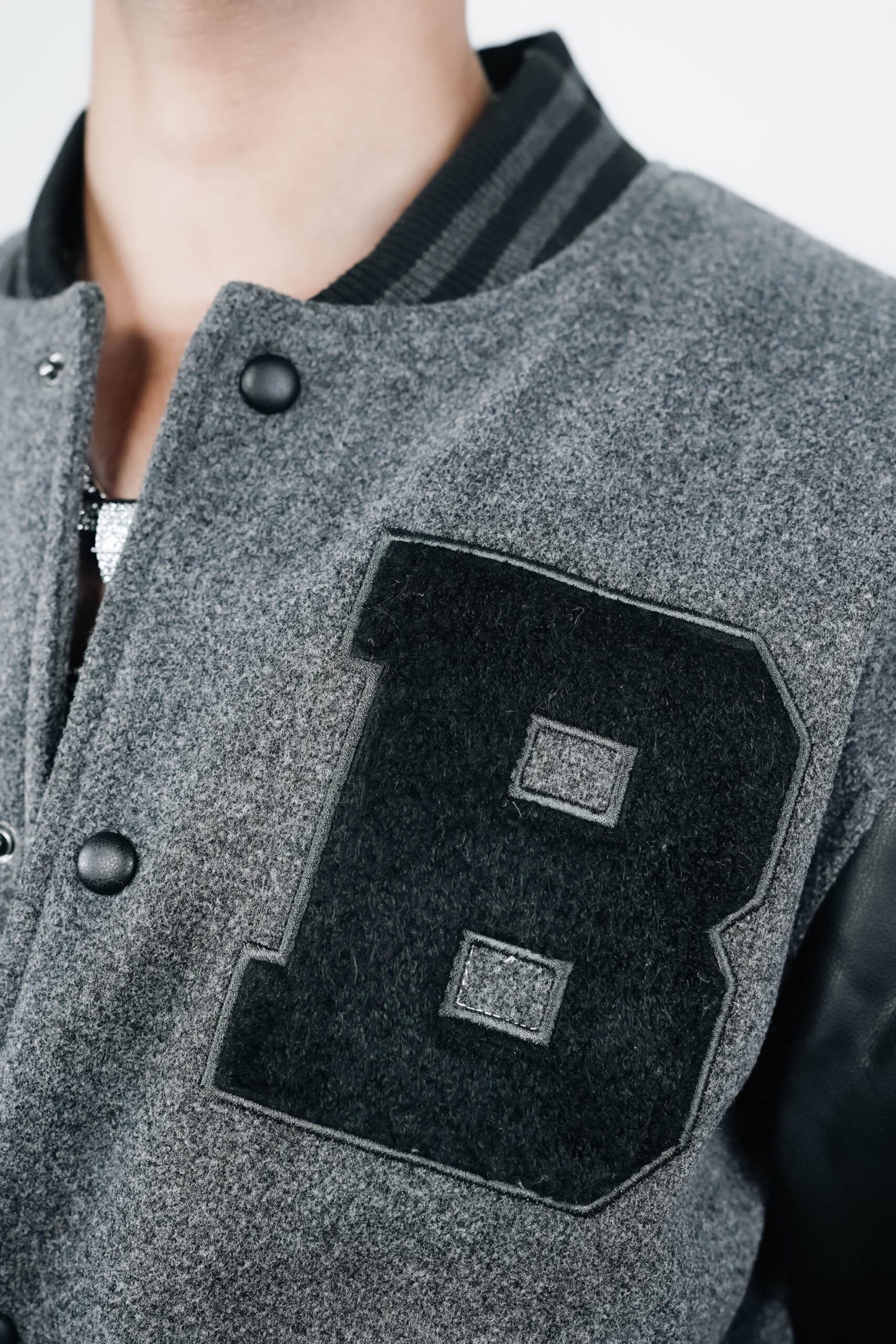 Chenille Embroided Varsity Jacket ( Grey ) - Image 3