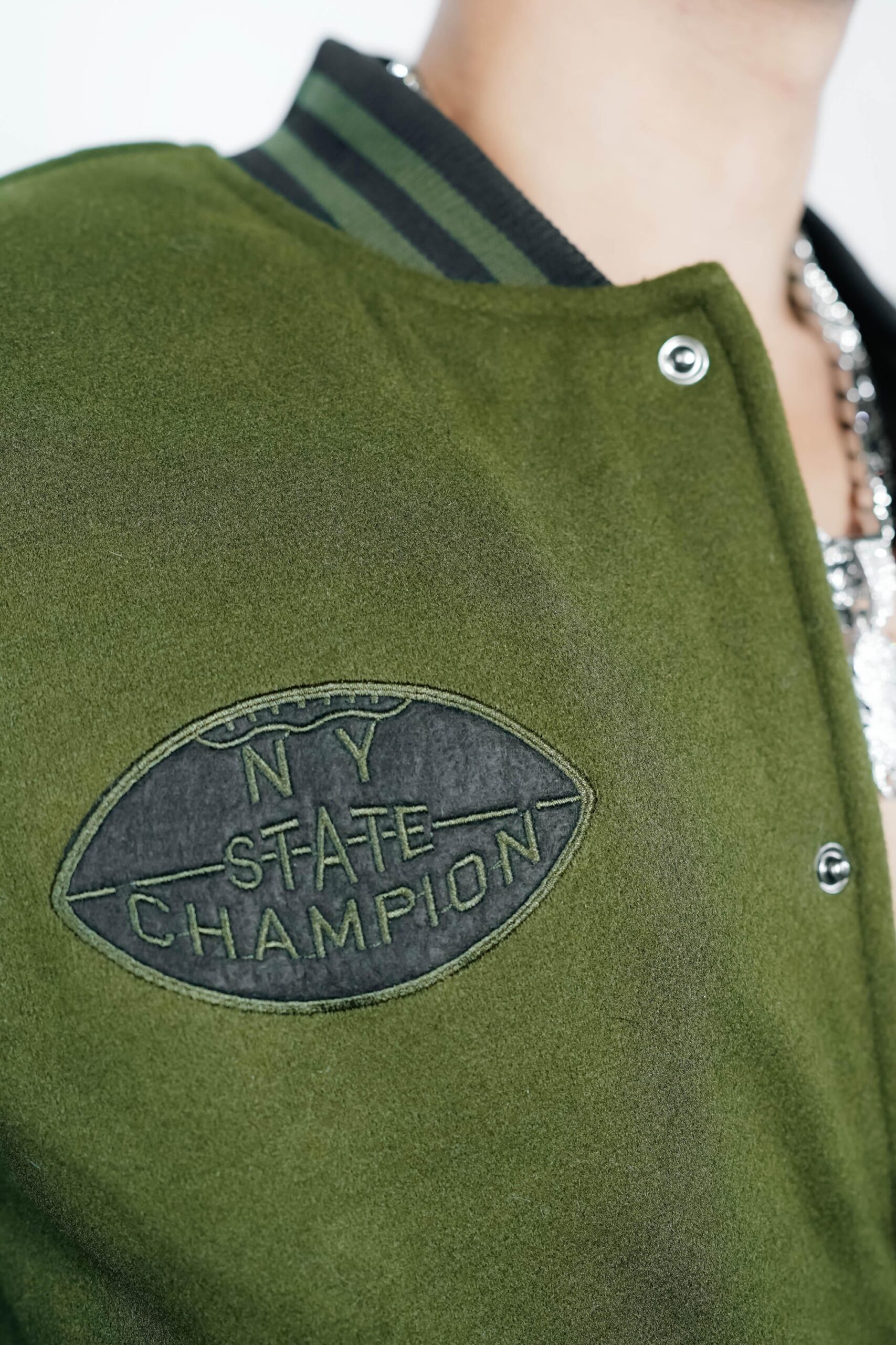 Chenille Embroided Varsity Jacket ( Olive ) - Image 5