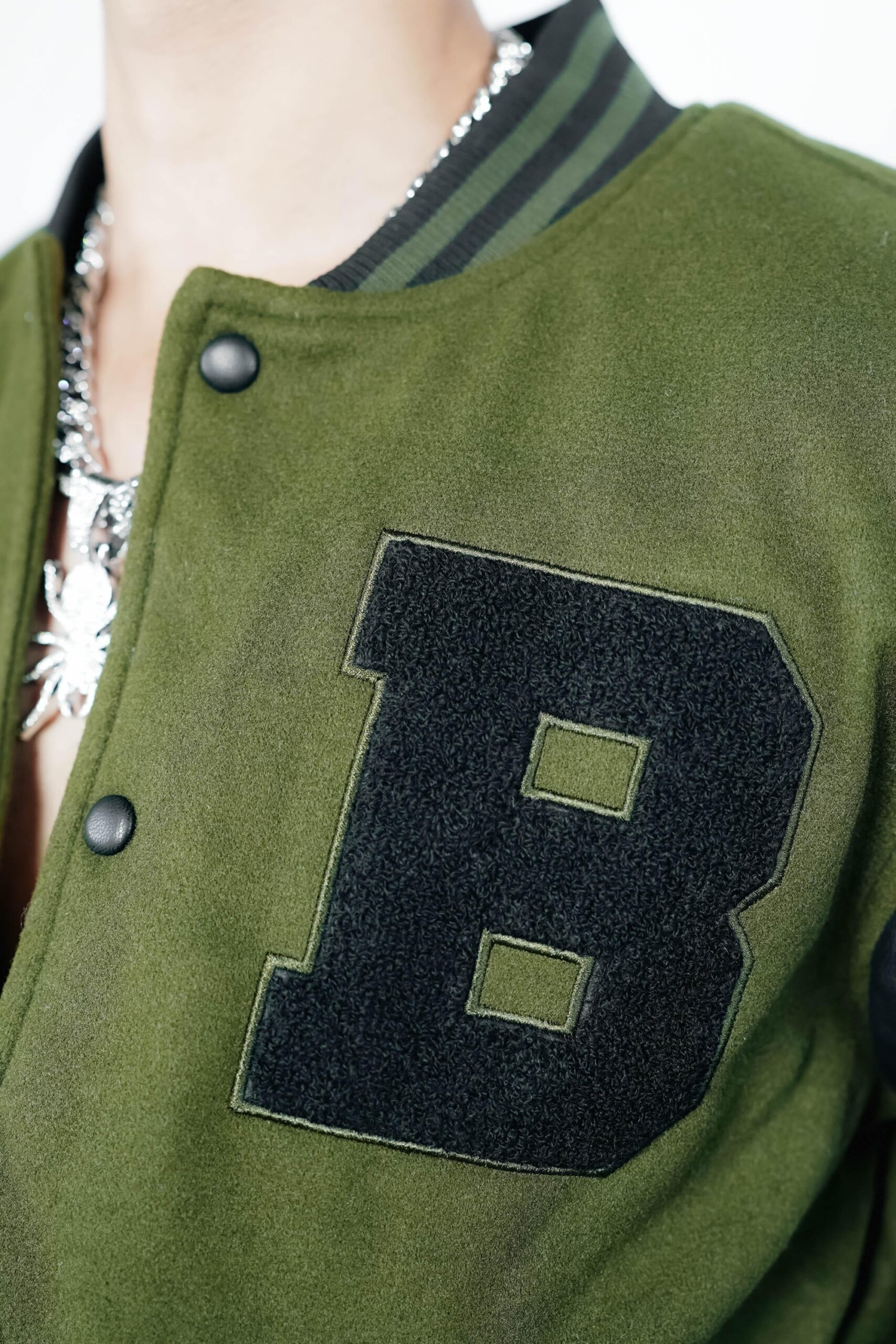 Chenille Embroided Varsity Jacket ( Olive ) - Image 4