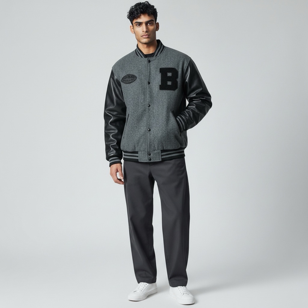 Chenille Embroided Varsity Jacket ( Grey ) - Image 2