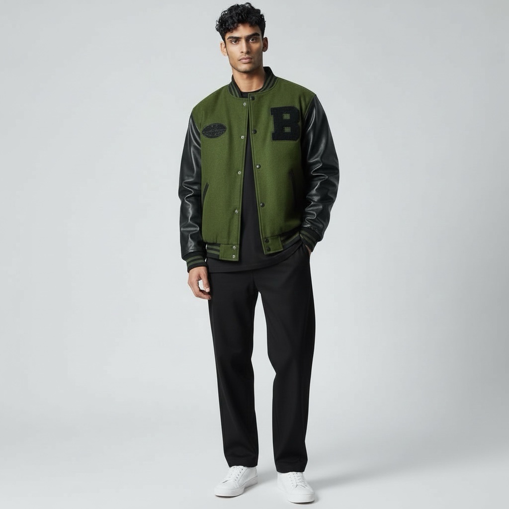 Chenille Embroided Varsity Jacket ( Olive ) - Image 2