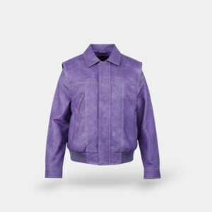 Acid Washed Faux Leather Jacket ( purple )